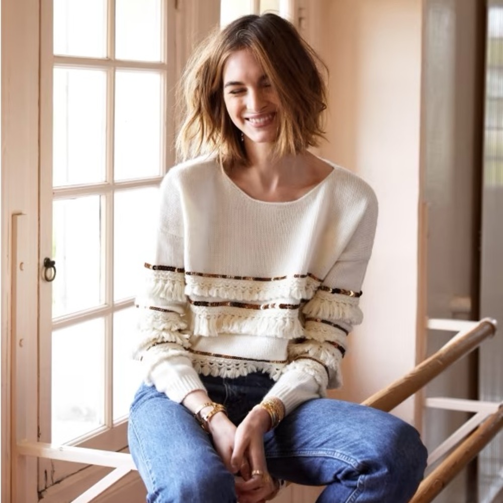SÉZANE Marley  Fringe Sequin Striped Jumper